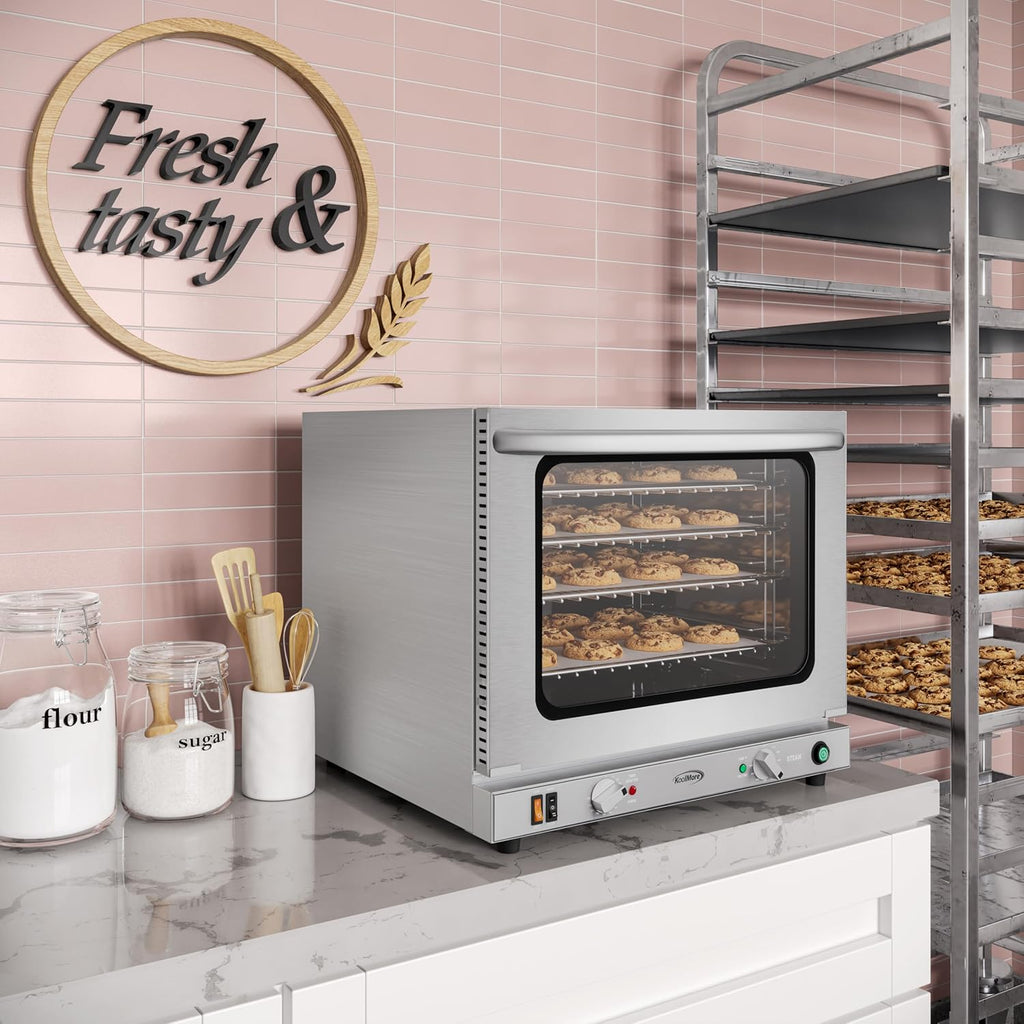 23 in. Commercial Countertop Convection Oven for Half-Size Pans with 4 Racks 2800W of Power and Steam Injection, 240V