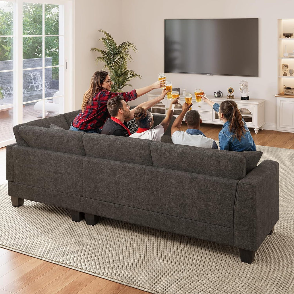 L Shaped Couch, Small Corner Sectional Sofa for Living Room, Comfy Chenille L Shape Sofa with 3 Throw Pillows