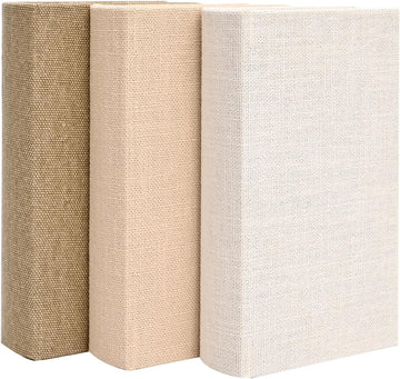 Modern Linen and Wood Decorative Faux Book Boxes Set of 3, 8",Taupe,Beige,Off White