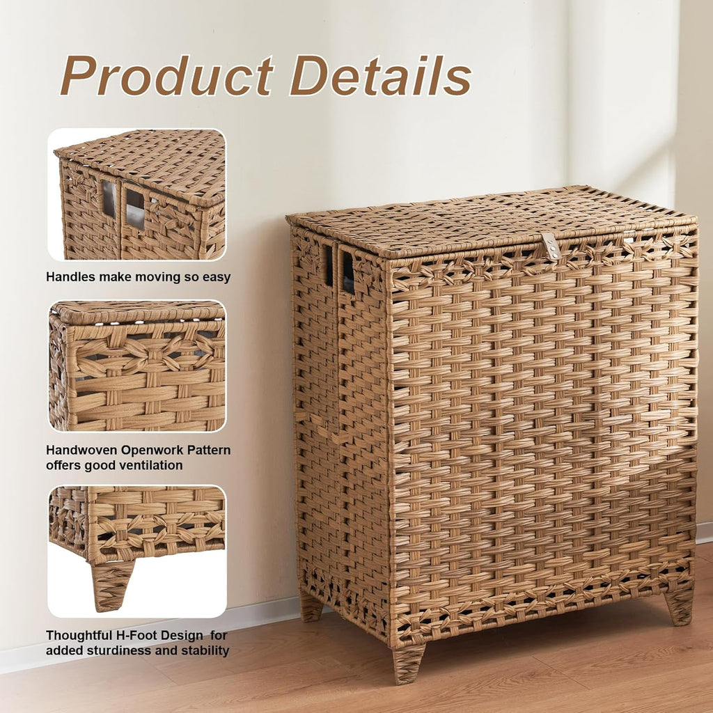 Laundry Hamper with Lid, 190L Large Laundry Basket 3 Section with 6 Removable Liner Bags & 3 Mesh Laundry Bags