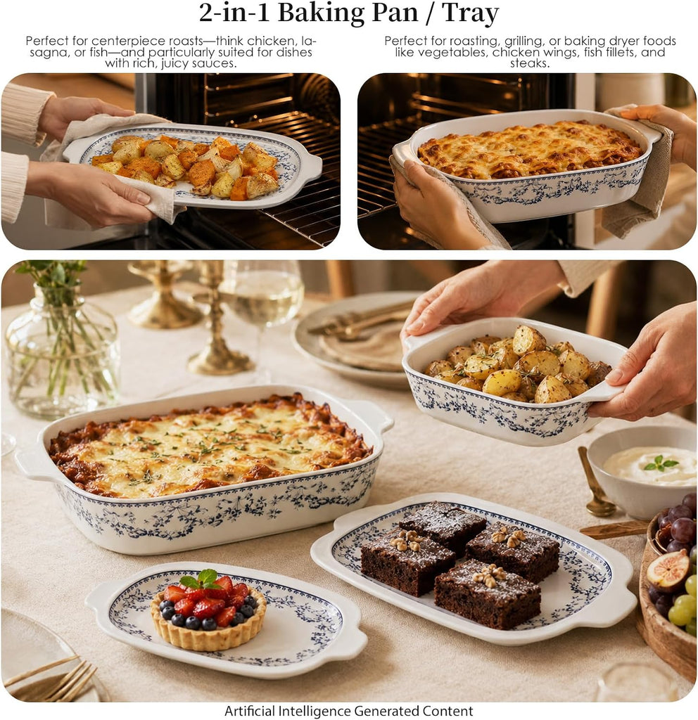 Ceramic Casserole Dish with Lids for Oven, Large Dish with Lid and Small Ceramic Casserole Dishes with Lid, Bakeware