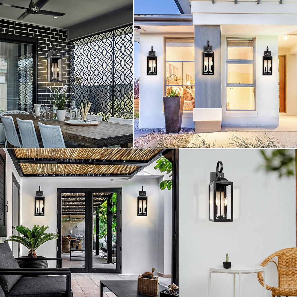 19" Black Outdoor Wall Lantern 2-Light, Large Outside Modern Porch Sconce Light Fixture