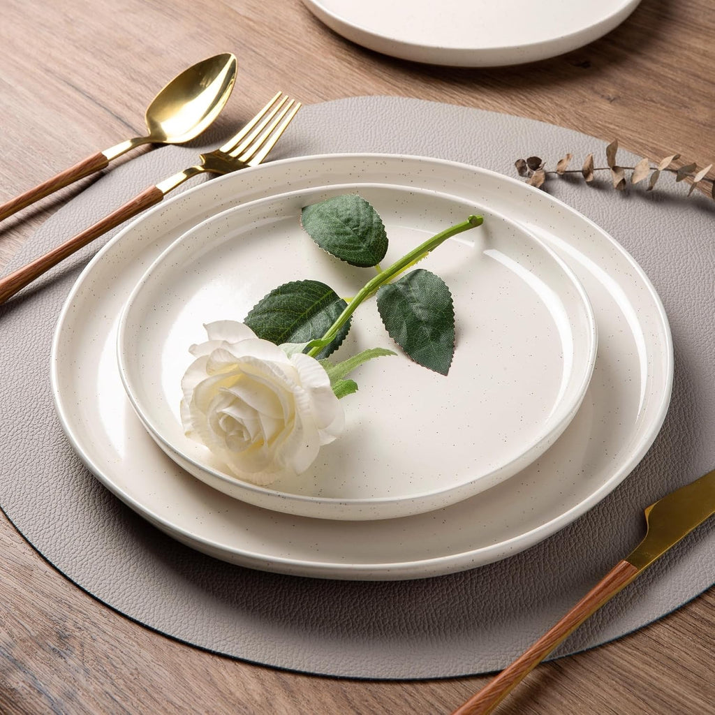 Ceramic Dinnerware Sets, Handpainted Plates and Bowls Set with Rustic Terracotta Underside