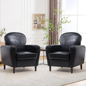 Accent Chair, Mid Century Modern Faux Leather Arm Chair with Thick Cushion and Back, Comfy Upholstered - Set of 2