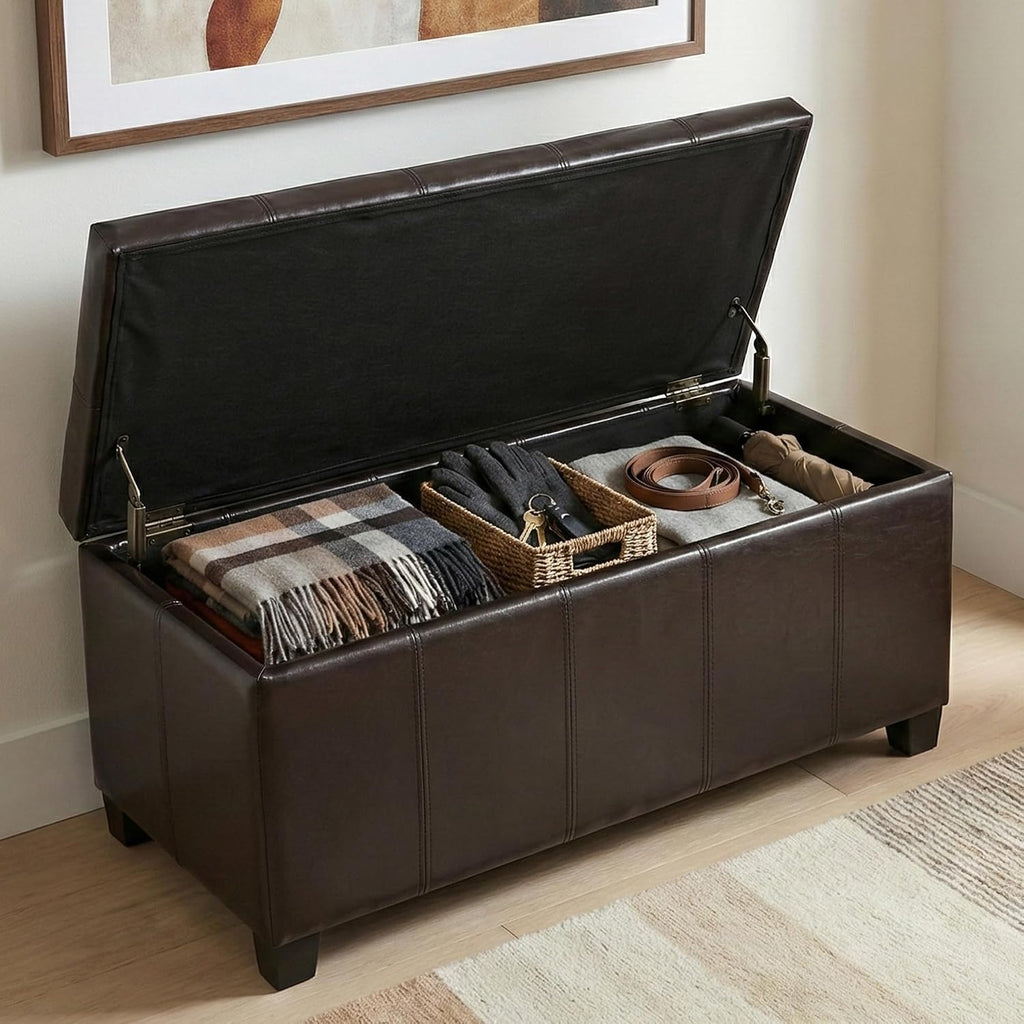 Gabbie 36" Wide Vegan Leather Storage Ottoman in Brown