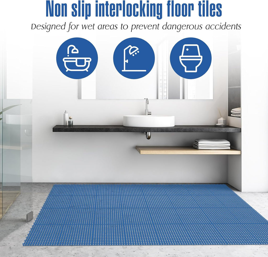 50 Pcs Drainage Mats 11.8'' x 11.8'' Modular Interlocking Floor Drainage Tiles Splicing Pool Floor Mat, Non Slip TPE