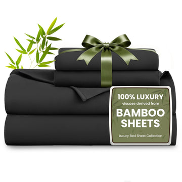 100% Rayon Derived from Bamboo, Queen Sheets, 4 Pieces, Black