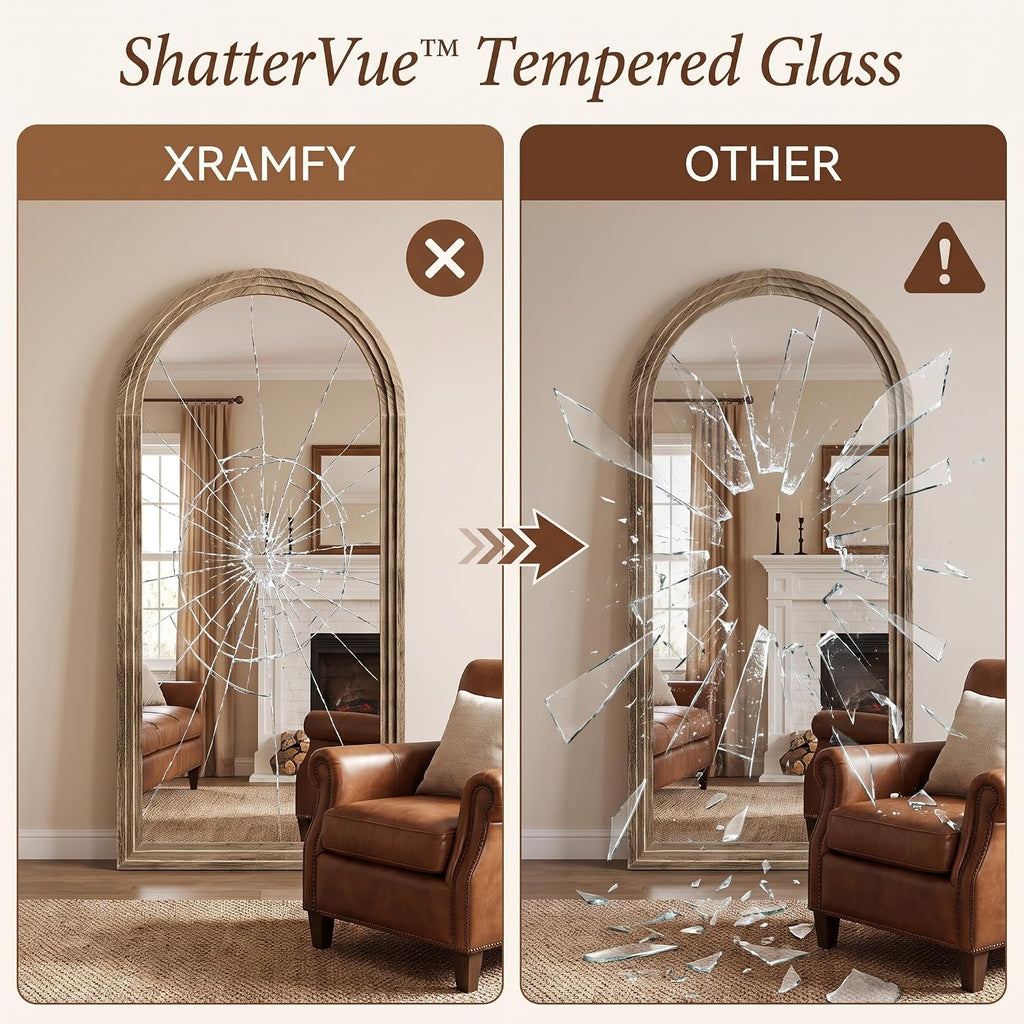 Full Length Mirror 71" x 30", Arched Large Floor Mirror with Solid Wood Frame, Freestanding & Wall Mounted