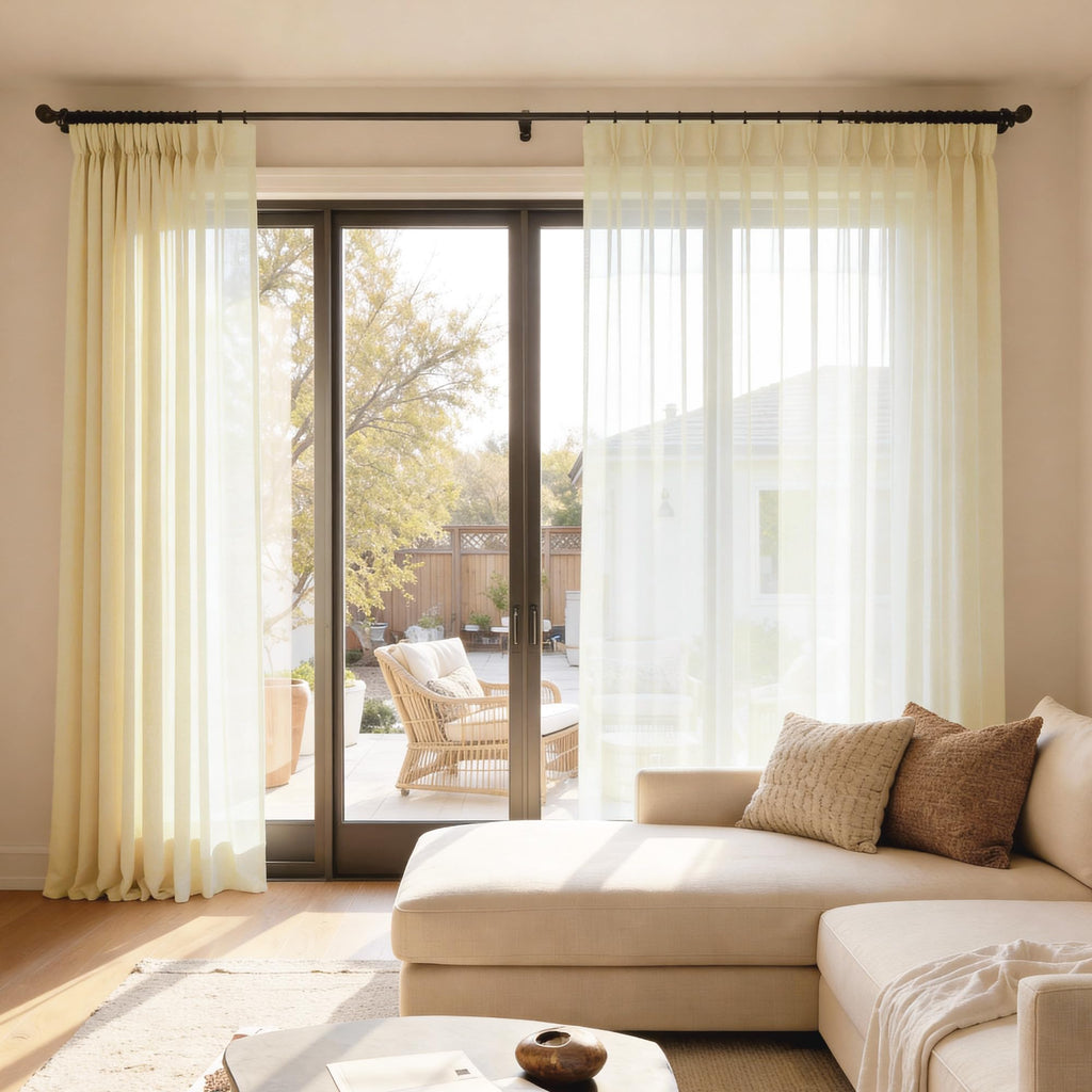 Beige Pinch Pleated Sheer Curtains 96 Inches Long 2 Panels