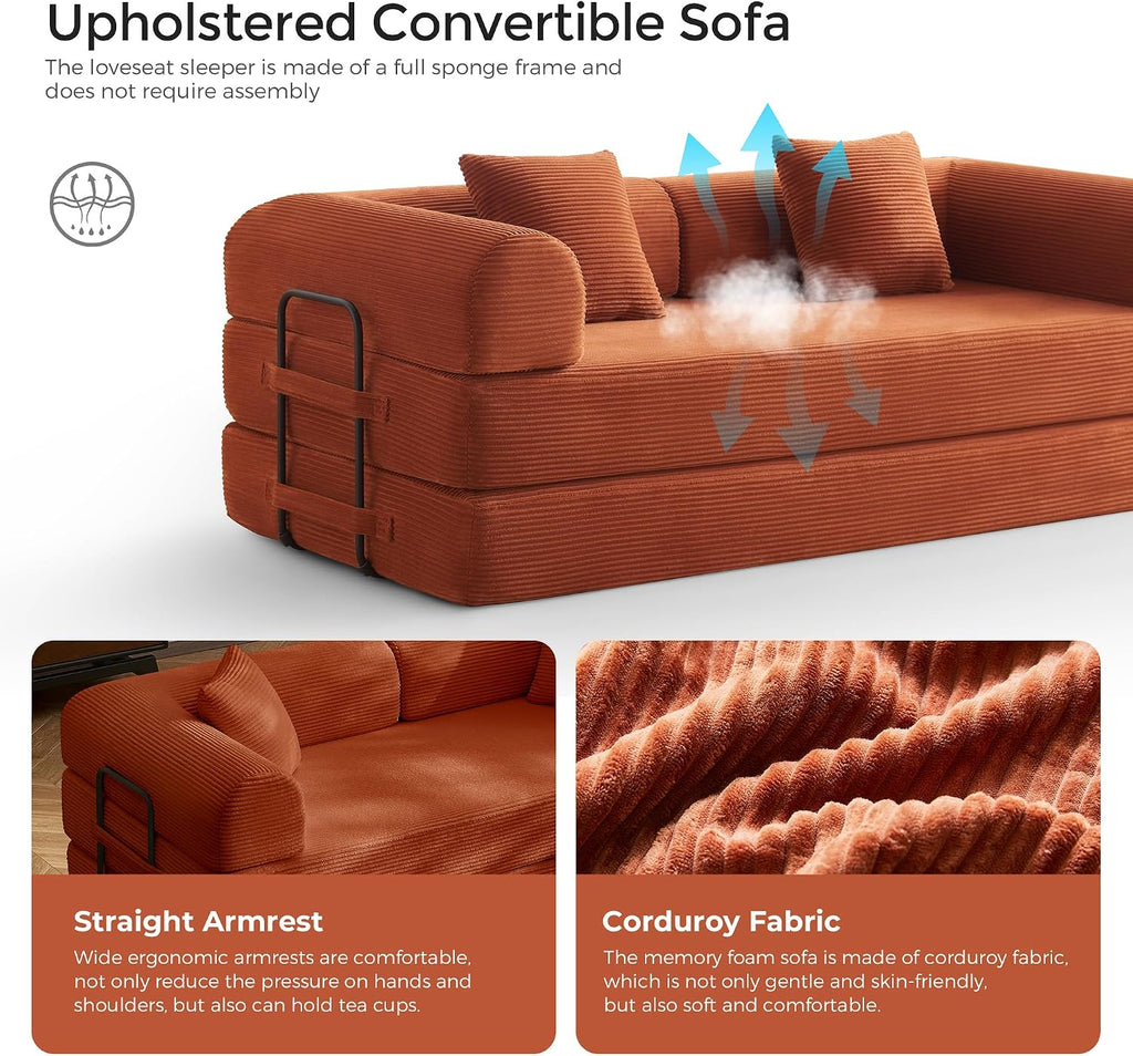 79" Convertible Futon Sofa Bed, Boneless Couch | Orange