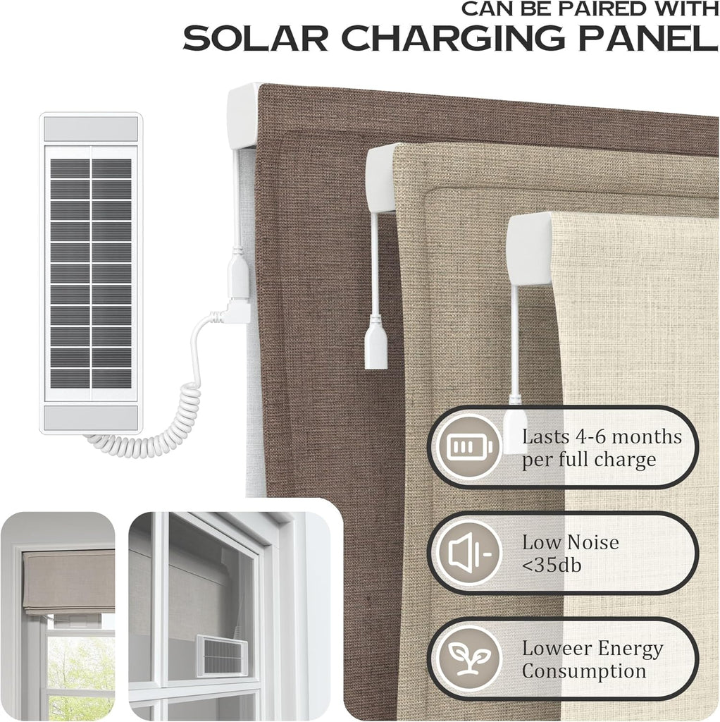 Motorized Roman Shades with Remote, Cordless Smart Blackout or Light Filtering Roman Blinds, Automatic Window Blinds