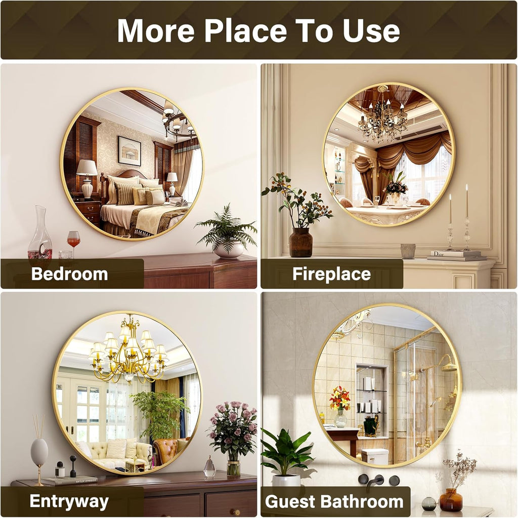 30 Inch Round Mirror - Circle Mirrors Wall Decor, Modern Hanging Vanity Mirror, Matte Gold Circle Decorative Wall Mirror