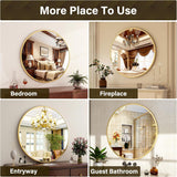 30 Inch Round Mirror - Circle Mirrors Wall Decor, Modern Hanging Vanity Mirror, Matte Gold Circle Decorative Wall Mirror