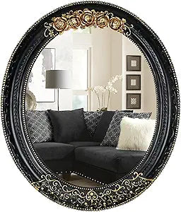 Oval Resin Vintage Mirror, Wall Mounted Decorative Mirror Oval Mirror 11.8X10 Inch (Black)