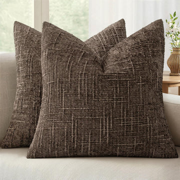 Chenille Textured Fall Throw Pillow Covers Brown 20x20 Set of 2