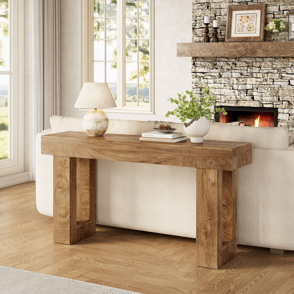63 Inches Long Console Table, Sofa Table Behind Couch, Wooden Entry Table Foyer Hallway Tables, Farmhouse Console
