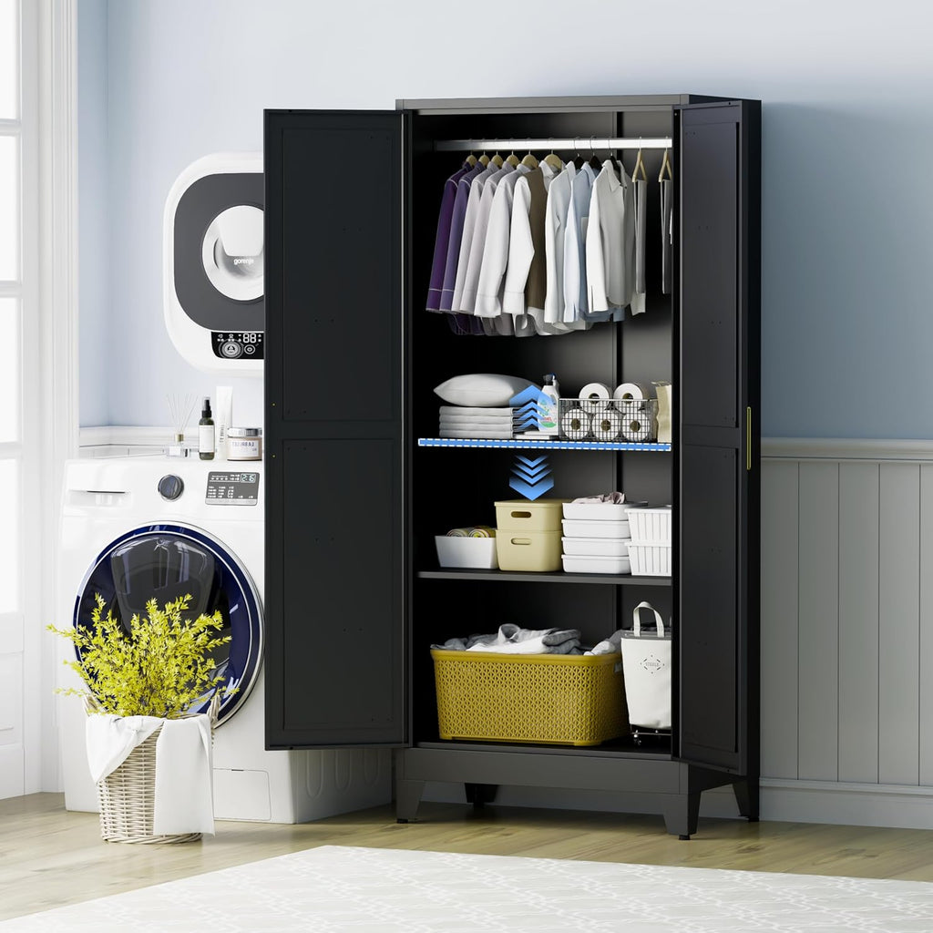 71" Armoire Wardrobe Closet, Metal Wardrobe Closet with Hanging Rod | Wardrobe Closet with Doors, Wardrobe Cabinet