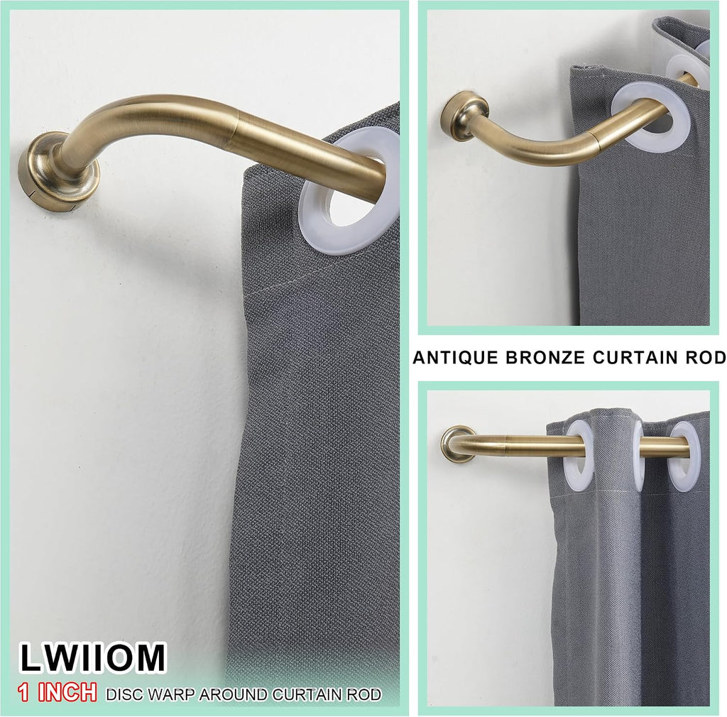 Antique Bronze Curtain Rod - with 1" Diameter Discs, Adjustable Room Darkening Curtain Rod with Aluminum