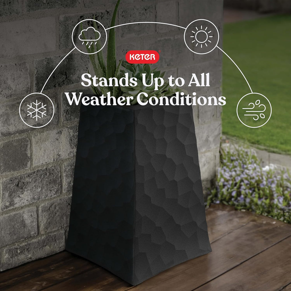 Stone Tapered Planter Set of 2, Tall 26.4‐Inch Resin Outdoor Flower Pots with Stone‐Look Finish and 12.2‐Gallon