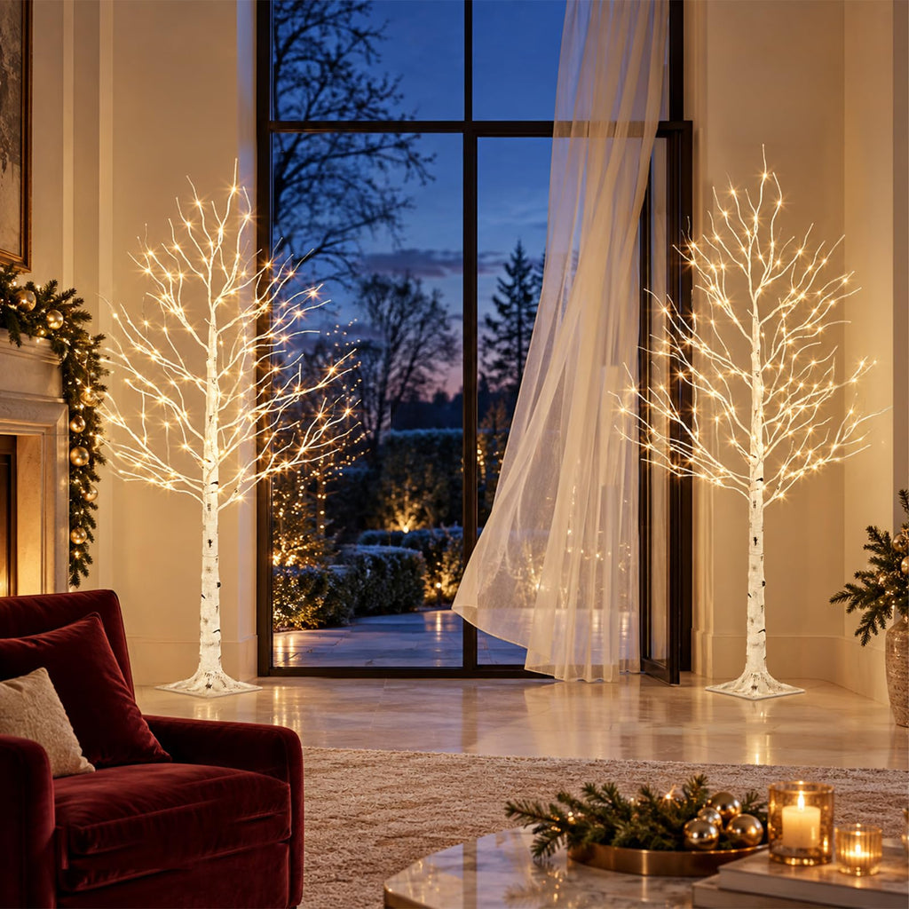 Birch Tree with LED Lights, 6ft Lighted Christmas Trees Outdoor