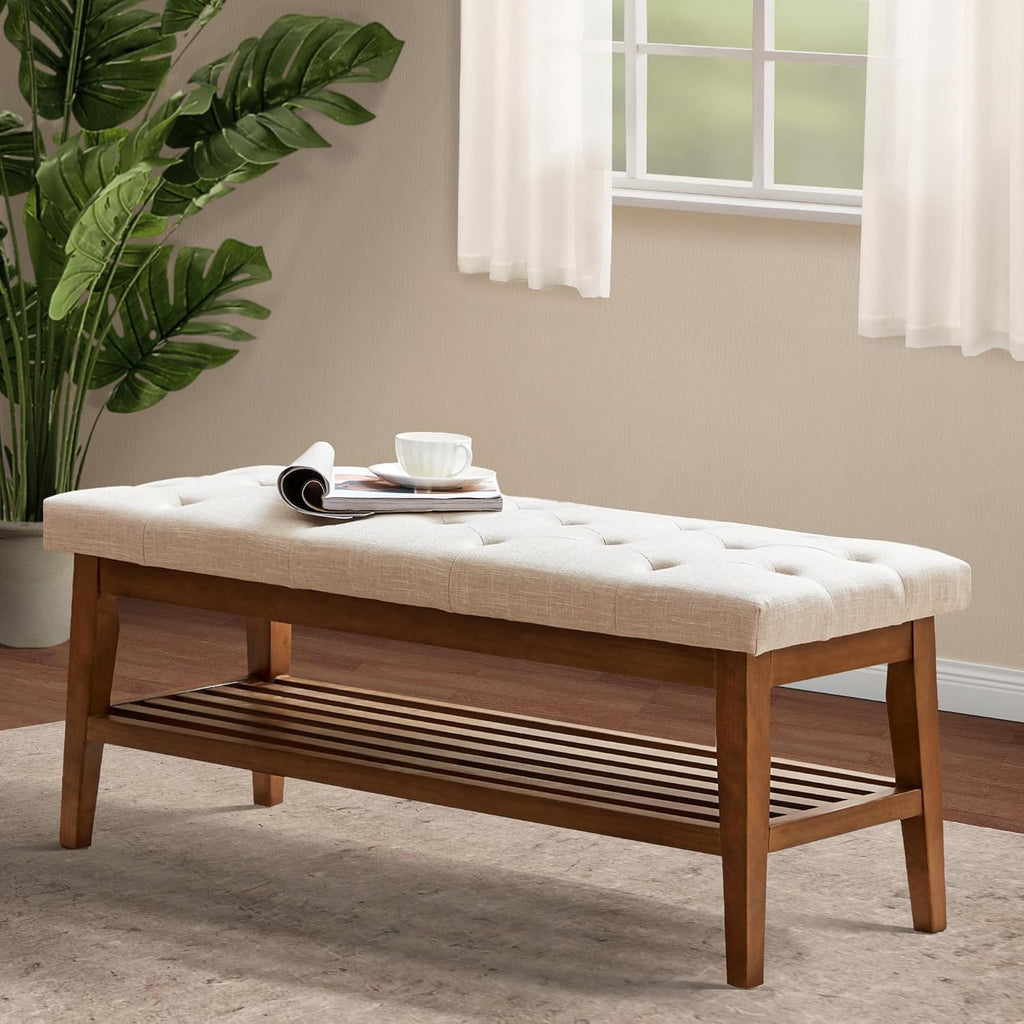 Entryway Shoe Bench, End of Bed Bench,Upholstered Button-Tufted Bench , Fabric Ottoman Bench , Padded Bench with
