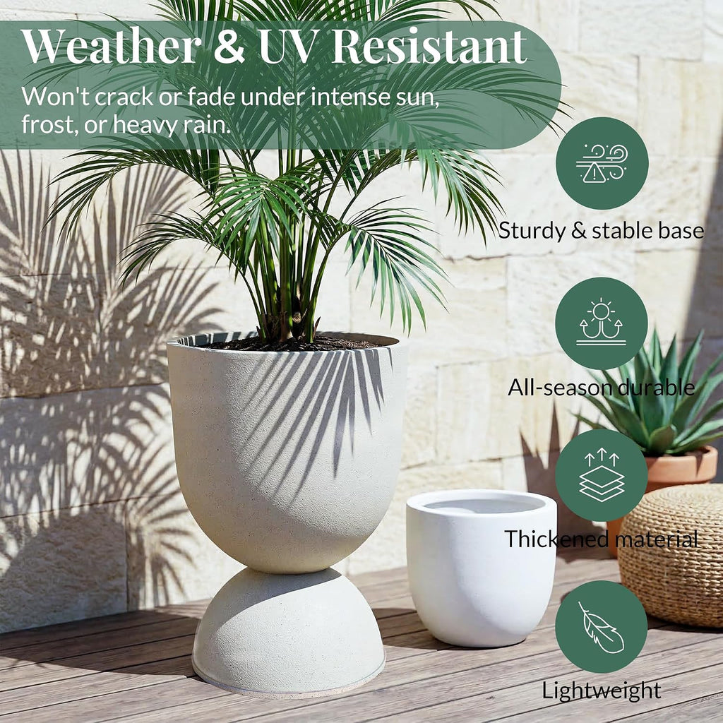 Planters Flower Pots, Large Plastic Urn Planters for Indoor Outdoor Plants, Beige Pedestal Planter 2 Pack, 18 Inch+23