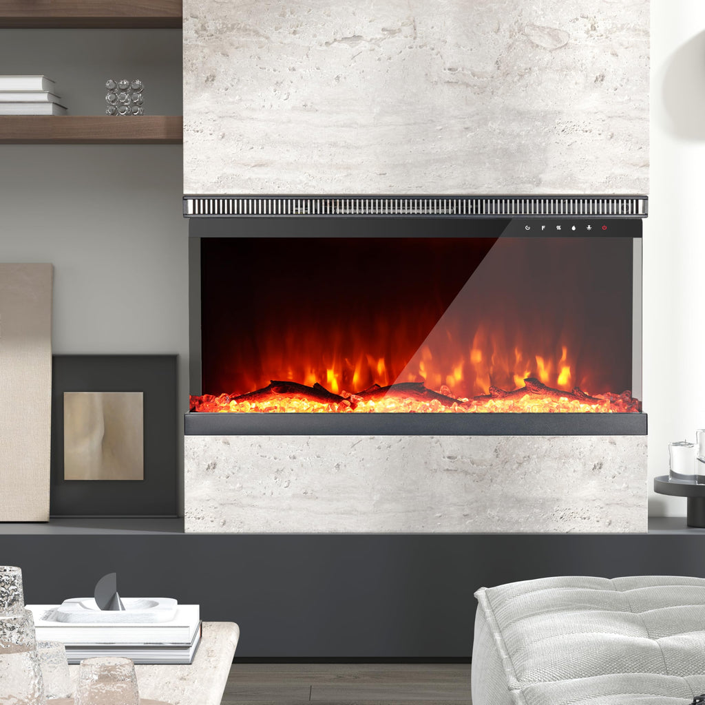 30 inch 3-Sided Electric Fireplace Inserts with Remote Control in Wall Mounted, Energy Saving Insert Fireplace Heater