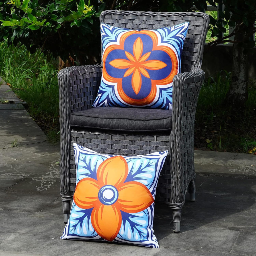 Outdoor Pillow Covers Waterproof Set of 4 Floral Boho Decorative Throw Cushion Cover Farmhouse Pillows for Bench