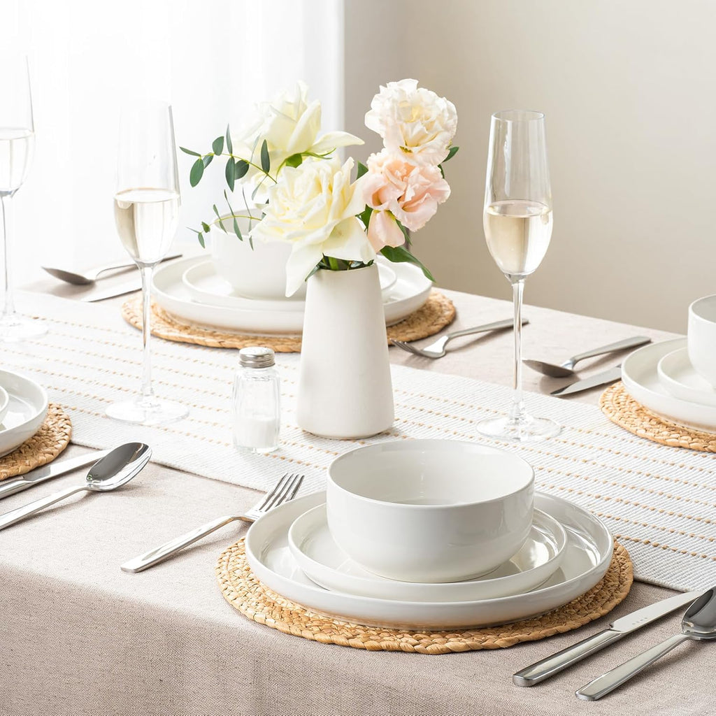 Plates and Bowls Sets, 12 Pieces Ceramic Dinnerware Set for 4, Stoneware Dishware Dishes Set