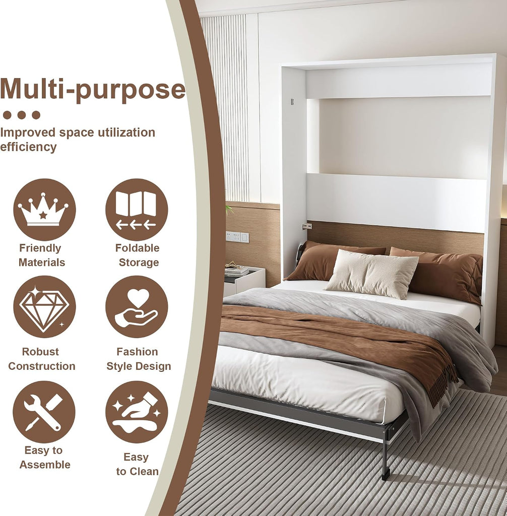 Queen Murphy Bed Chest, Space Saving Folding Cabinet Wall Bed Frame, Foldable Hideaway Cabinets Platform Beds Frames