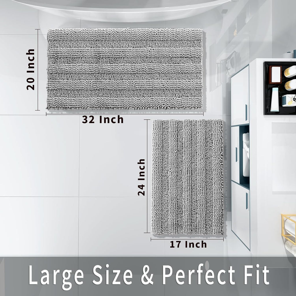 Bathroom Rug Set 2 Piece, Soft Absorbent Chenille Bath Mat Set, Non Slip Machine Washable Quick Dry, Plush Shower