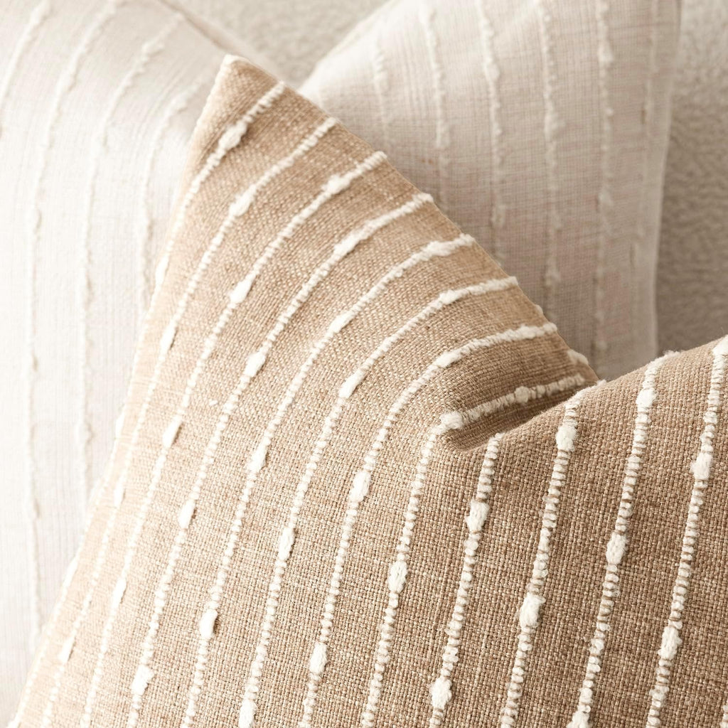Pack of 2 Decorative Jacquard Boucle Lumbar Throw Pillow Covers Accent Textured Striped Pillowcases Cozy Boho Cushion