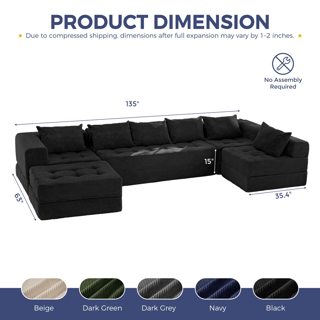 7-Seater U-Shaped Modular Sectional Sofa Couch with Ottoman