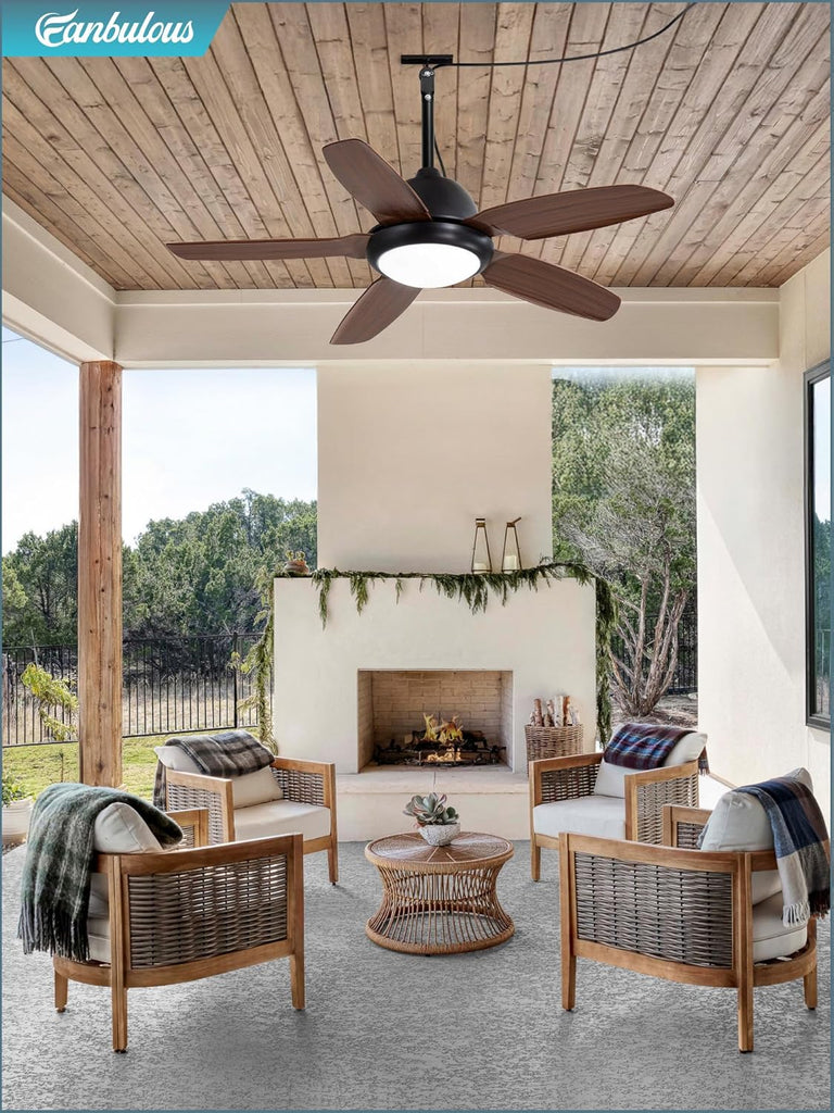 42 Inch Wet Rated Outdoor Ceiling Fan with Lights and Remote,IP65 Hanging Gazebo Fan with 3CCT 6-Speed DC Motor,Brown Waterproof Plug in Ceiling Fan with Cord for Patios Porch Pergola Pavilion