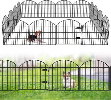 Metal Garden Fence with Gate 28in (H) x 37.3ft (L), 1 Gate + 15 Panels Dog Fences Border Fence Animal Barrier, No Dig