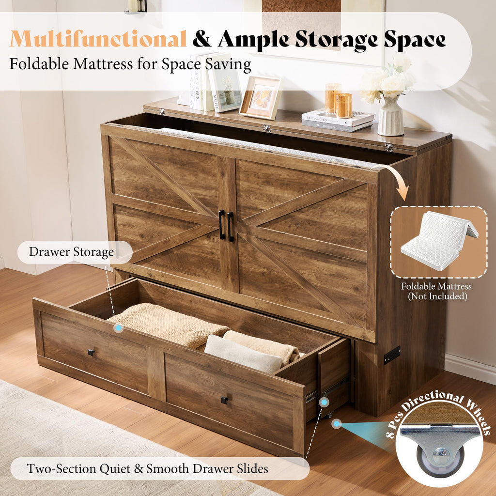 Queen Murphy Bed with Storage & Charging Station