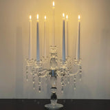 Crystal Candle Holder - 7-Arm 14 Inch Crystal Taper Candlestick Candelabra - Centerpieceval