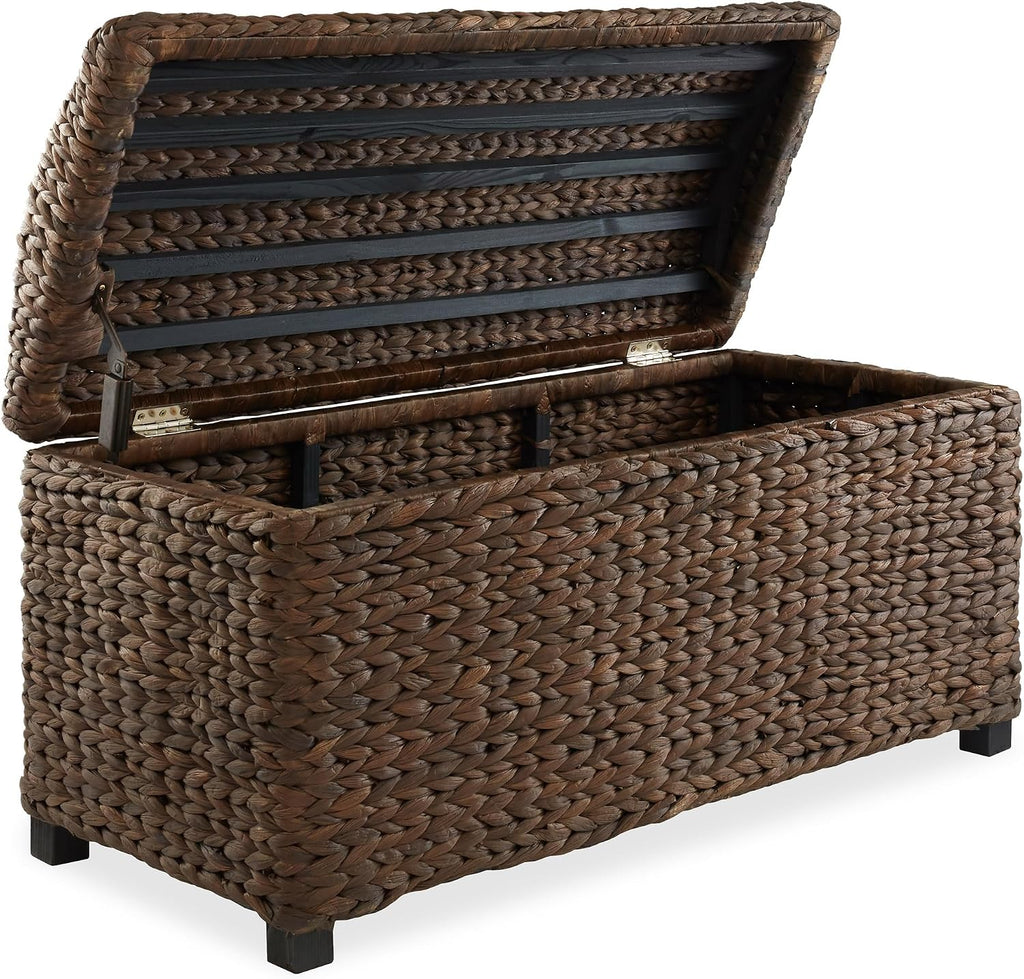 36" Storage Trunk with Curved Lid and Safety Hinge - Espresso Dark Brown, Hyacinth Wicker Storage Chest , Entry Way