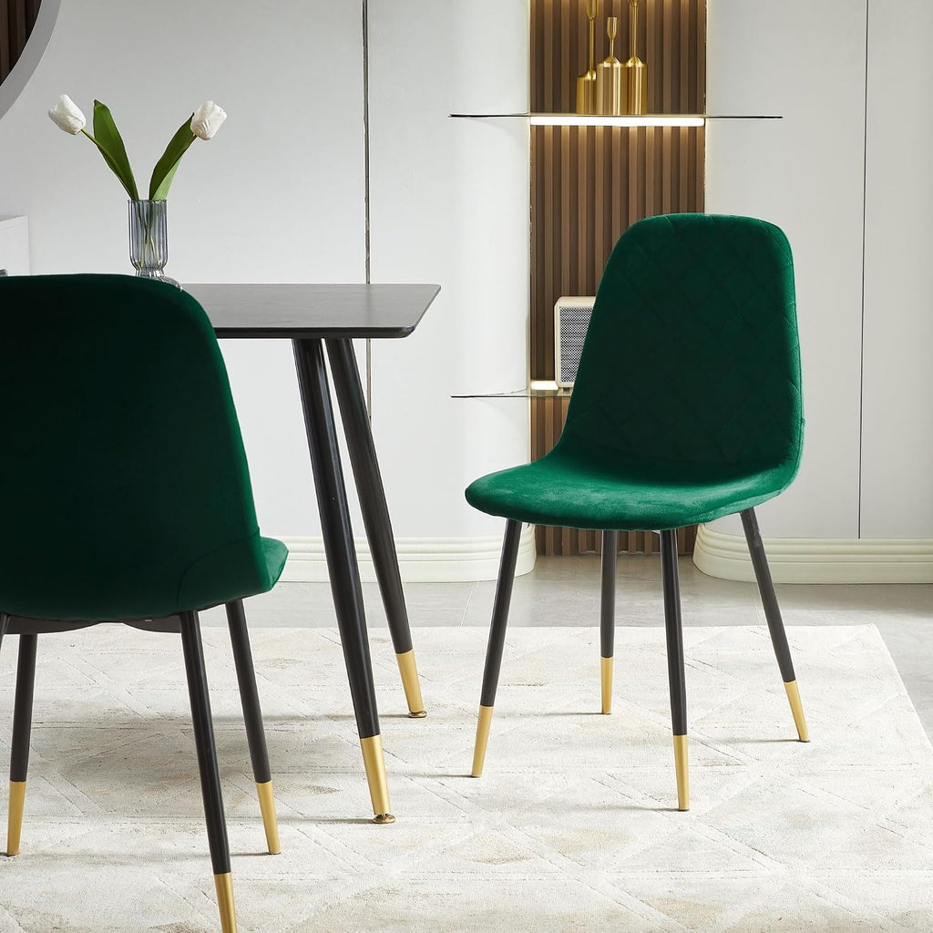 Green Velvet Dining Chairs Set of 6, Modern Kitchen & Dining Room Side Chairs with Black and Gold Metal Legs for Home