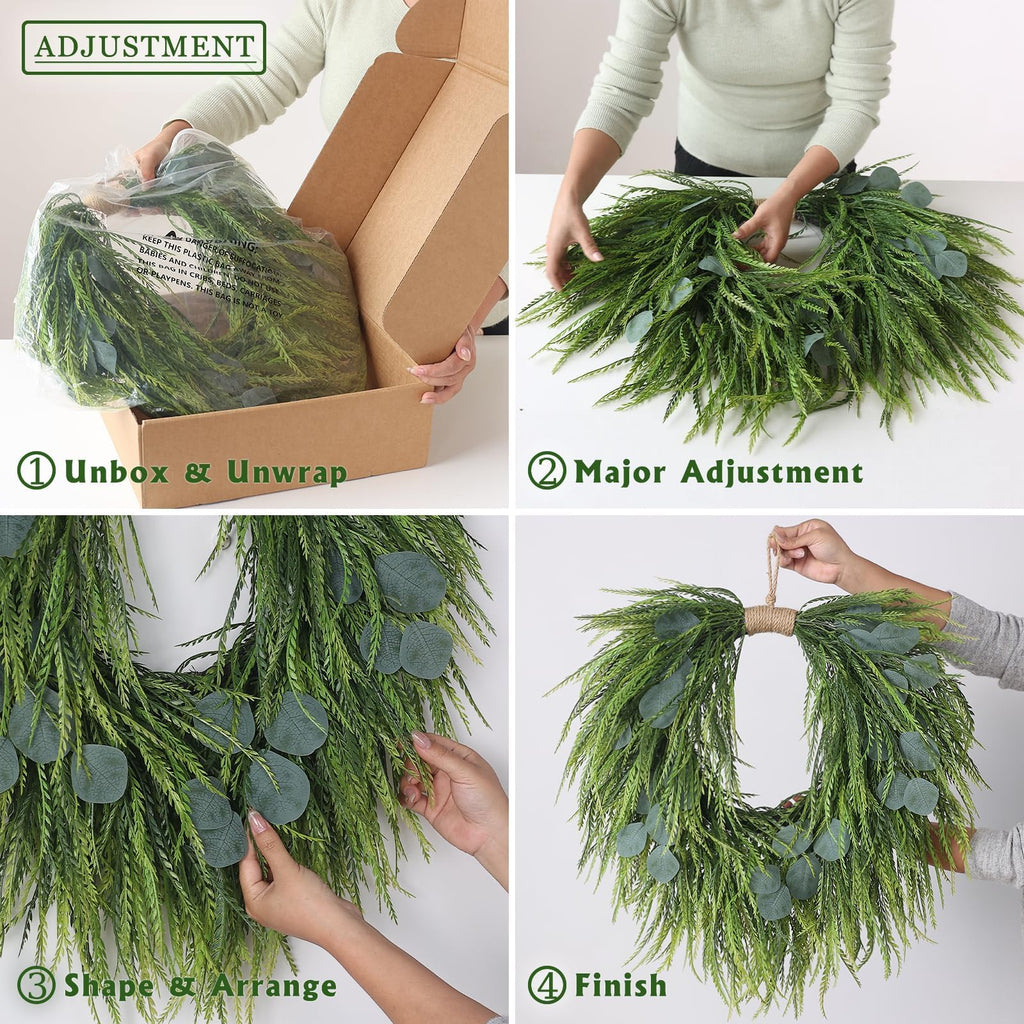 Artificial Eucalyptus & Saw Grass Wreath for Front Door Decor