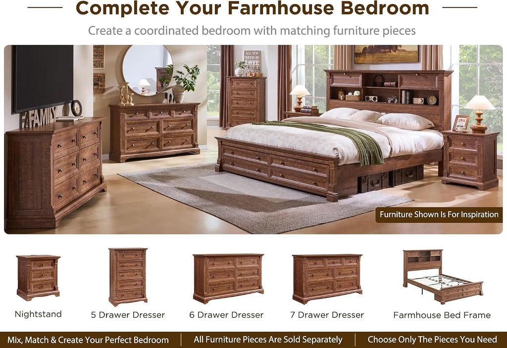 Farmhouse 5 Drawer Dresser , 47" Tall Wood Dresser with Ample Storage Space and Rustic Charm, Reclaimed Barnwood