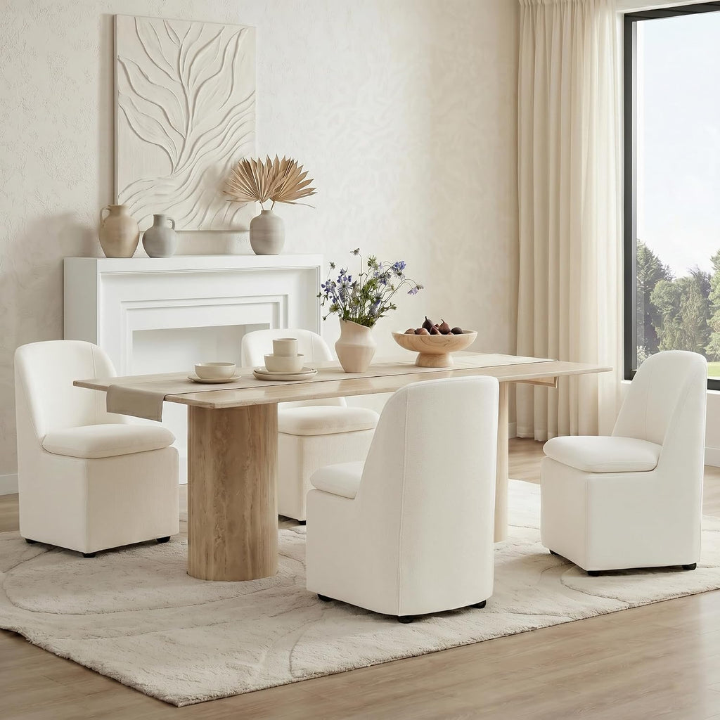 Upholstered Dining Chairs Set of 2 with Hidden Casters, Modern Kitchen Chairs with Removable Washable Cover, Padded