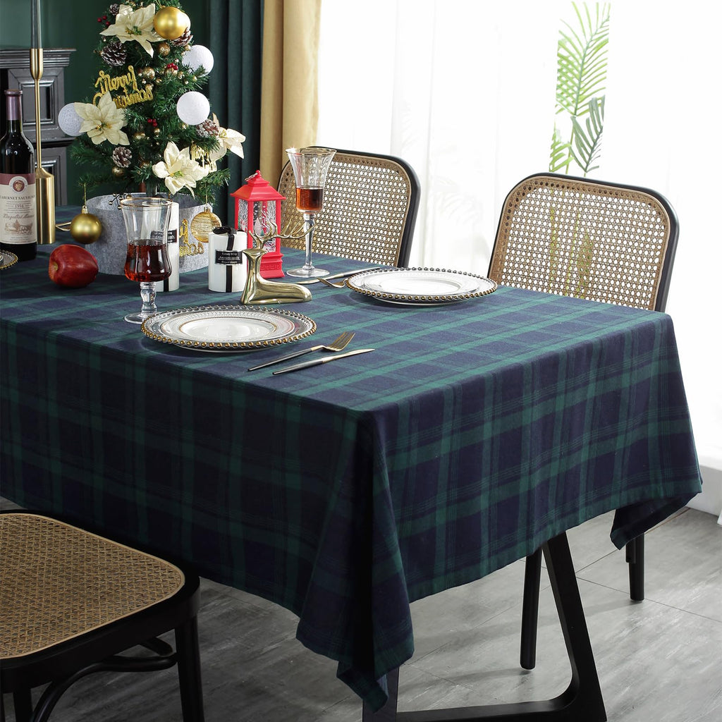 Dining Room Rectangle Fabric Tablecloth, British Style Plaid Print Tablecloth, Christmas & Holiday Table Cover.