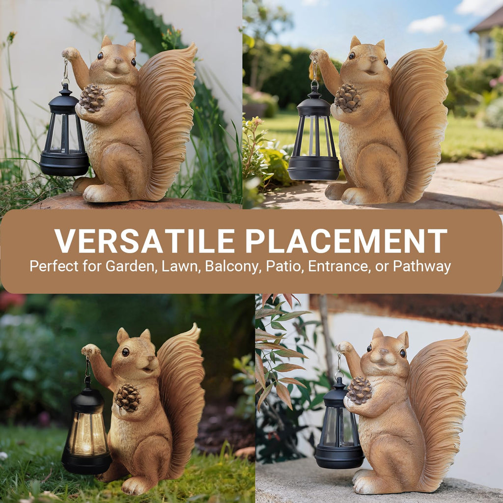 Solar Squirrel Garden Statue Outdoor Decor, Brown, Resin
