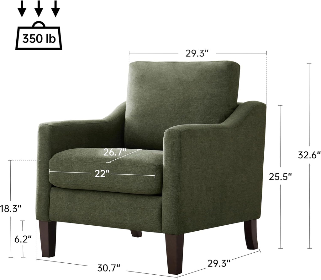 Mid Century Modern Accent Chair, Upholstered Living Room Chairs Armchair , Comfy Reading Accent Chairs with Wood Legs