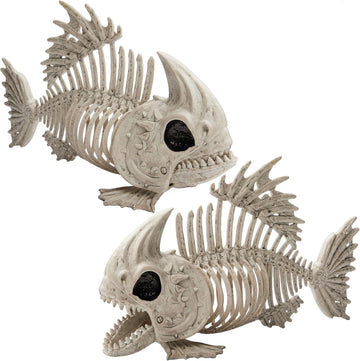 9.5 Halloween Posable Fish Skeleton Decor, Animal Plastic Bones with Posable Joints Outdoor Halloween - Set of 2