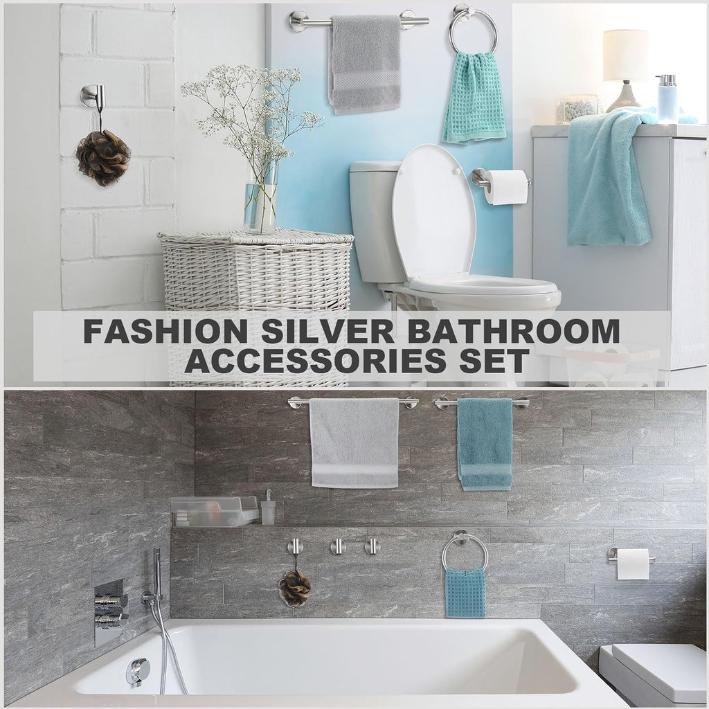 15 Pcs Brushed Nickel Bathroom Accessories Hardware Set Silver Towel Racks SUS304 Stainless Steel 23.6 Inch Brushed
