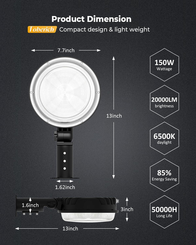 150W LED Barn Light Dusk to Dawn, 20000LM Outdoor Yard Light 6500K | Ultra Bright Security Light, Adjustable Angle