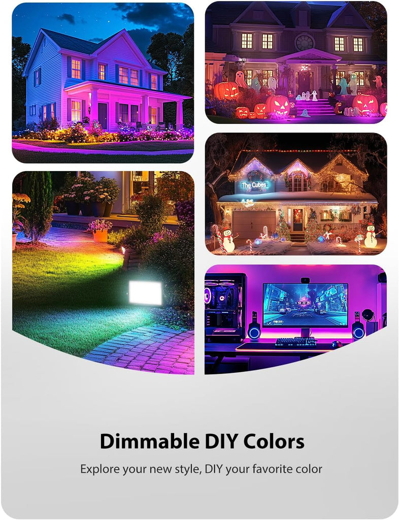 2 Pack RGBW LED Flood Light 800W Equivalent, 100W Color Changing Floodlight with 44 Keys Remote, 2700K Warm White