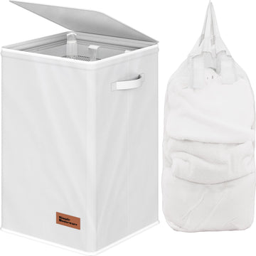 Foldable Laundry Hamper Basket with Lid and Bag, Pink